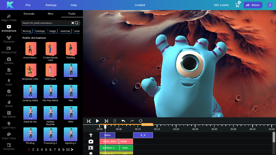 Krikey AI Animation tools can animate custom 3D characters like this alien used by a game studio to build an Alexa game for kids