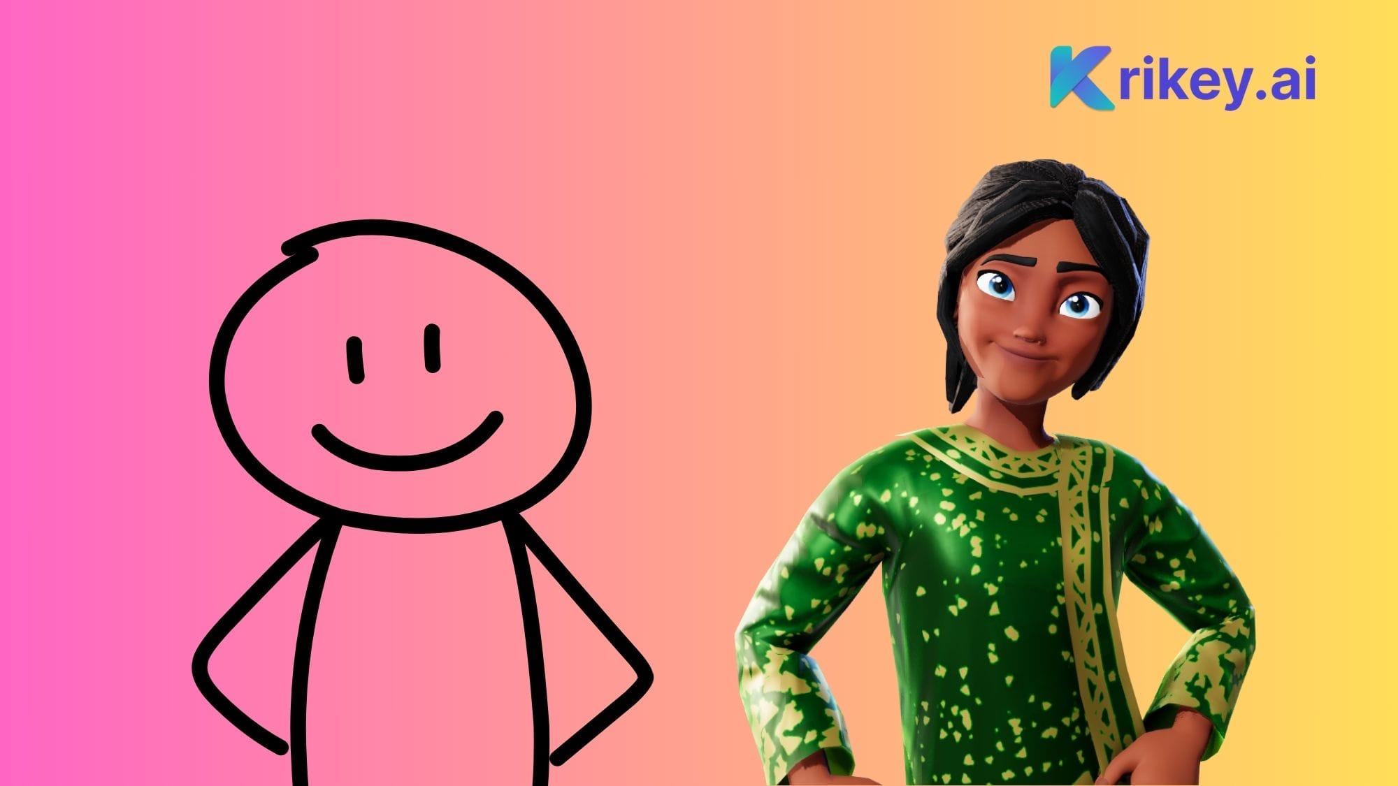 Desi character rigging with AI Rigging tools made by Krikey AI Animation Maker