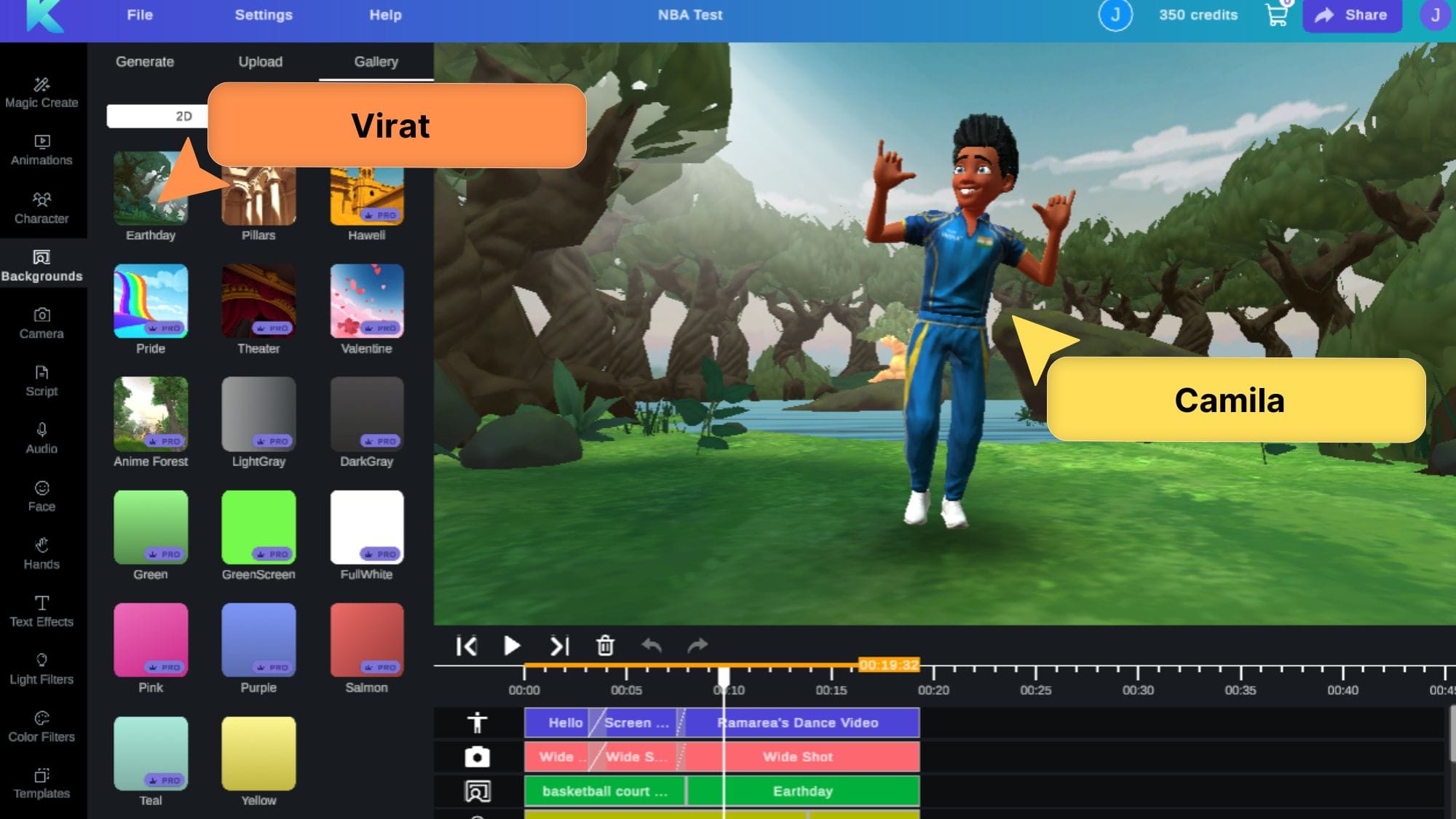 Collaborative video editor tool showing online video editor with desi india cartoon character