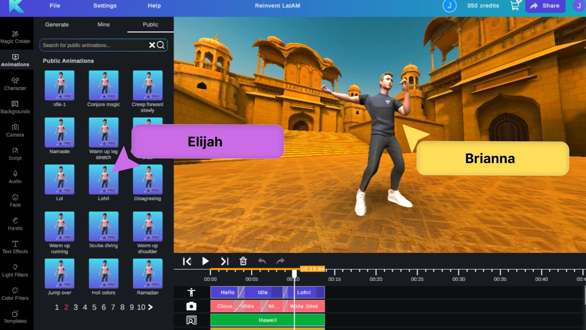 Online video editor with NPC gaming animation and collaboration