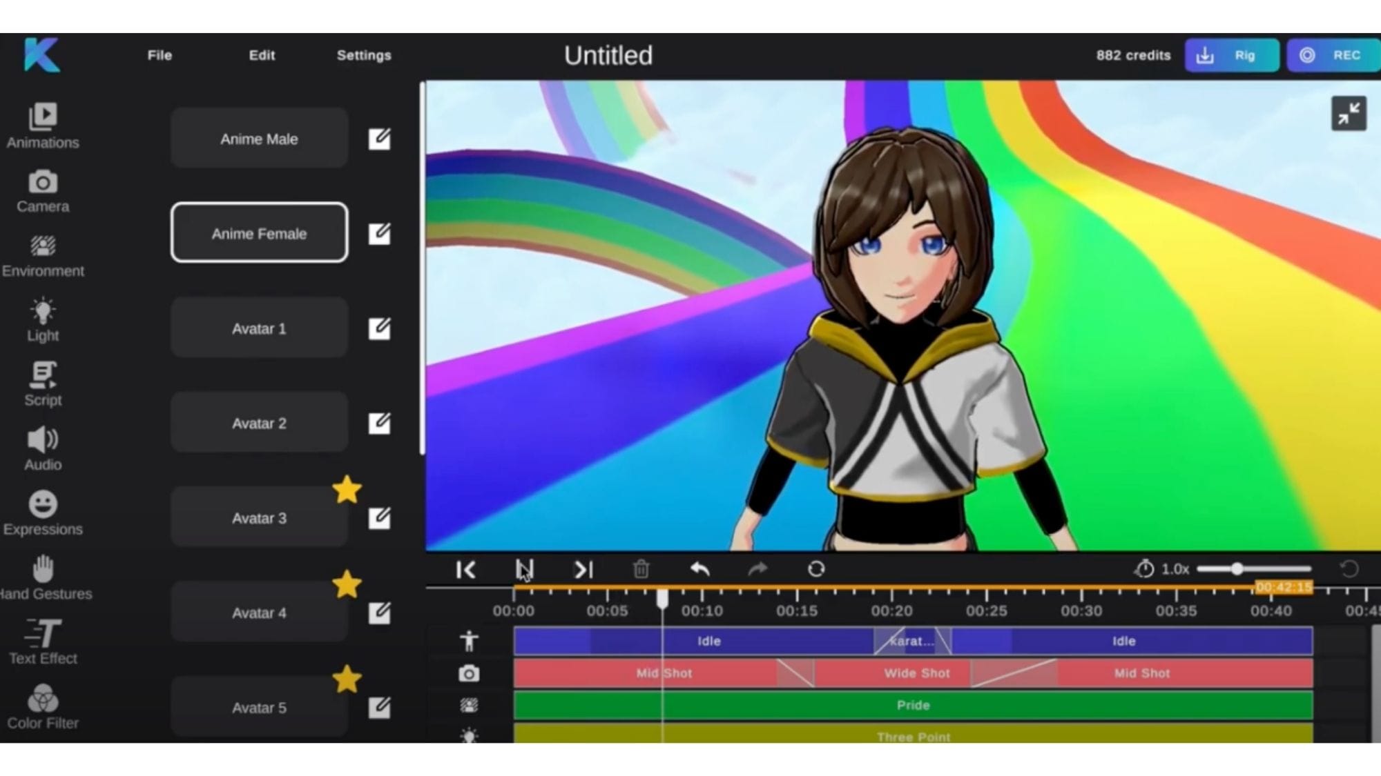 Anime cartoon maker inside Krikey AI Animation 3D video editor