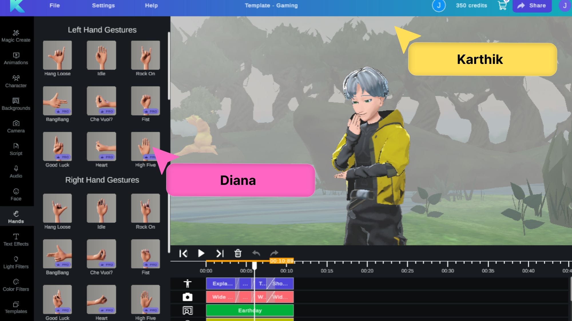 Online video editor with talking NPC animation and collaboration