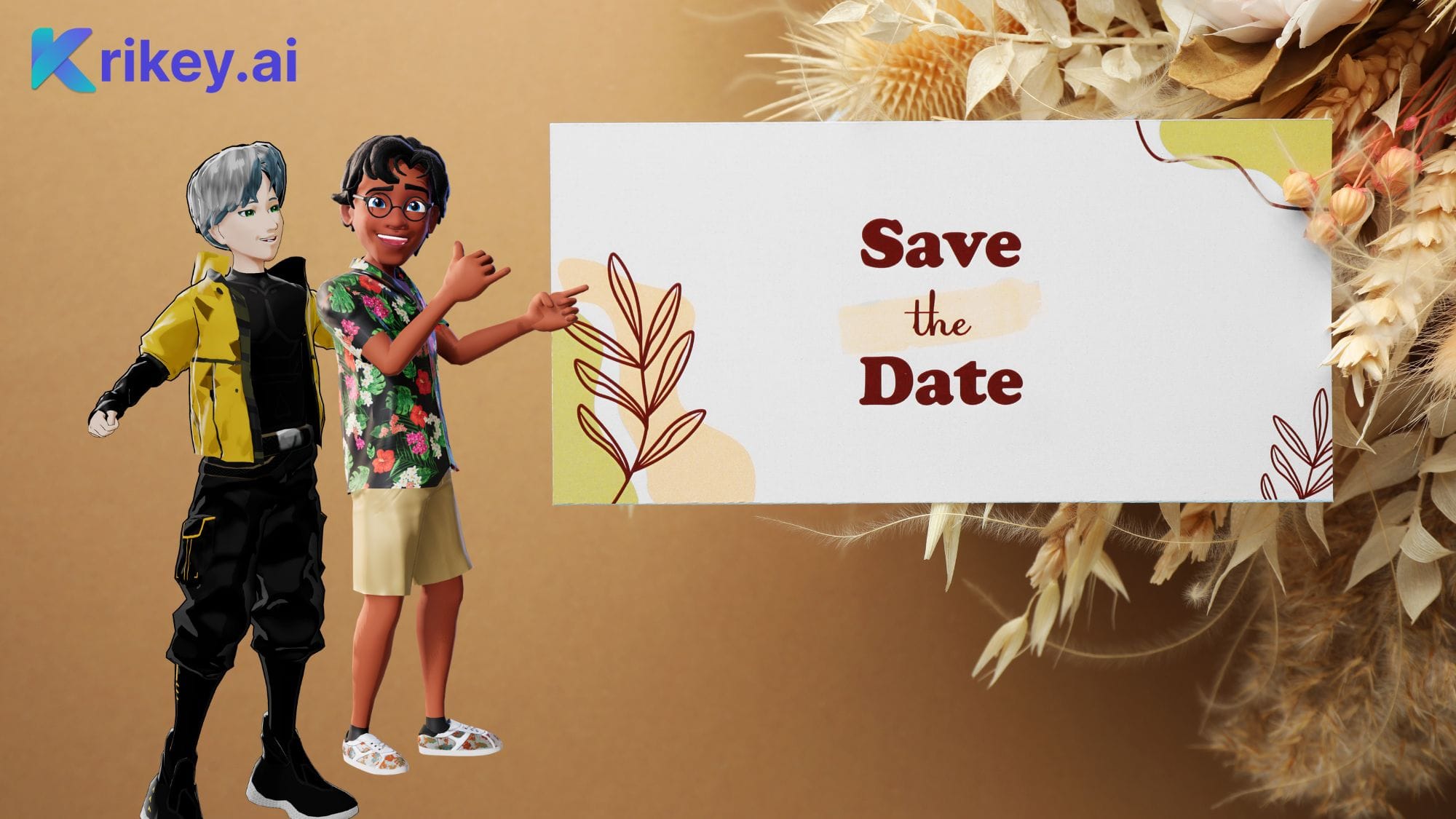 Anime boy save the date video maker online free cards with Krikey AI video editor