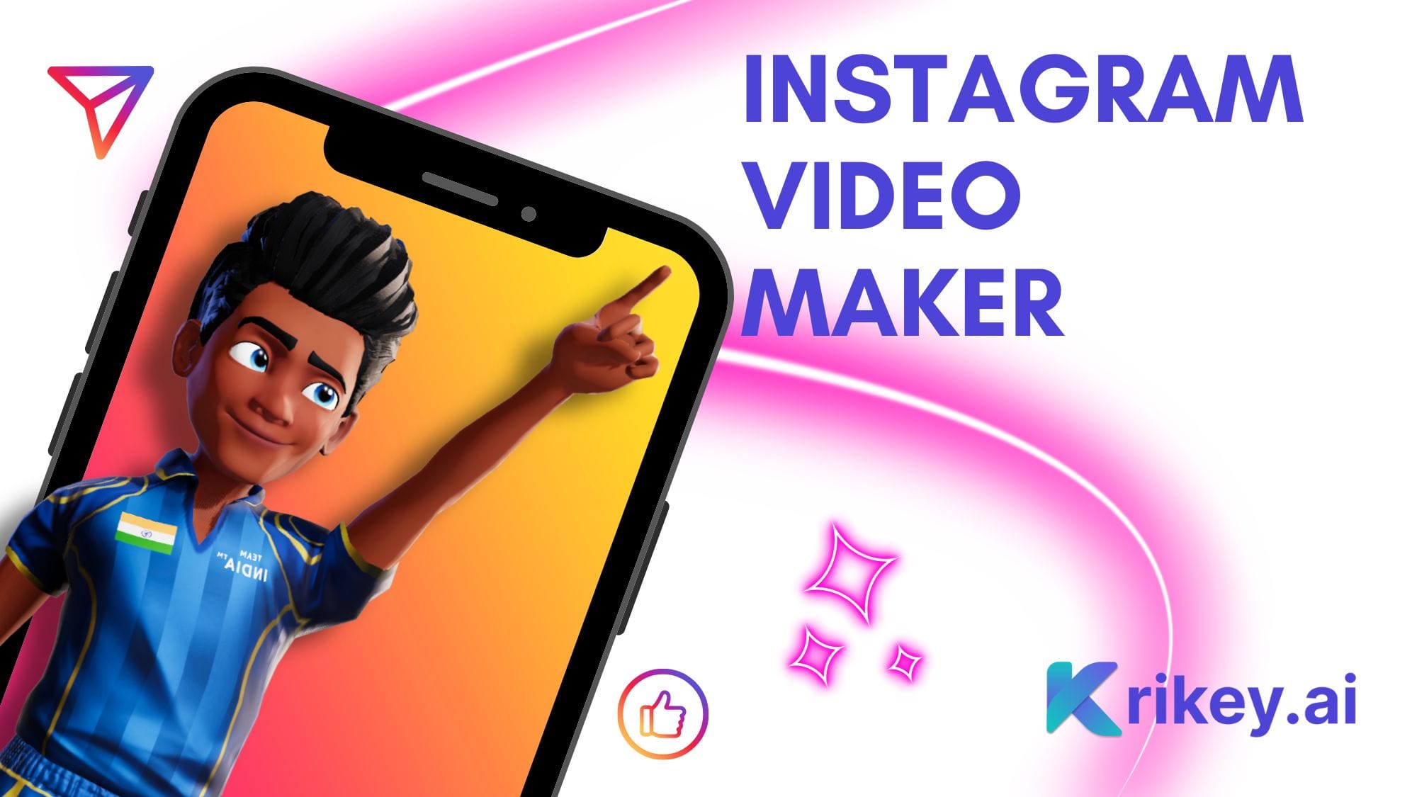 Free Instagram Video Maker with desi cartoon characters cricket virtual influencers made with Krikey AI Animation