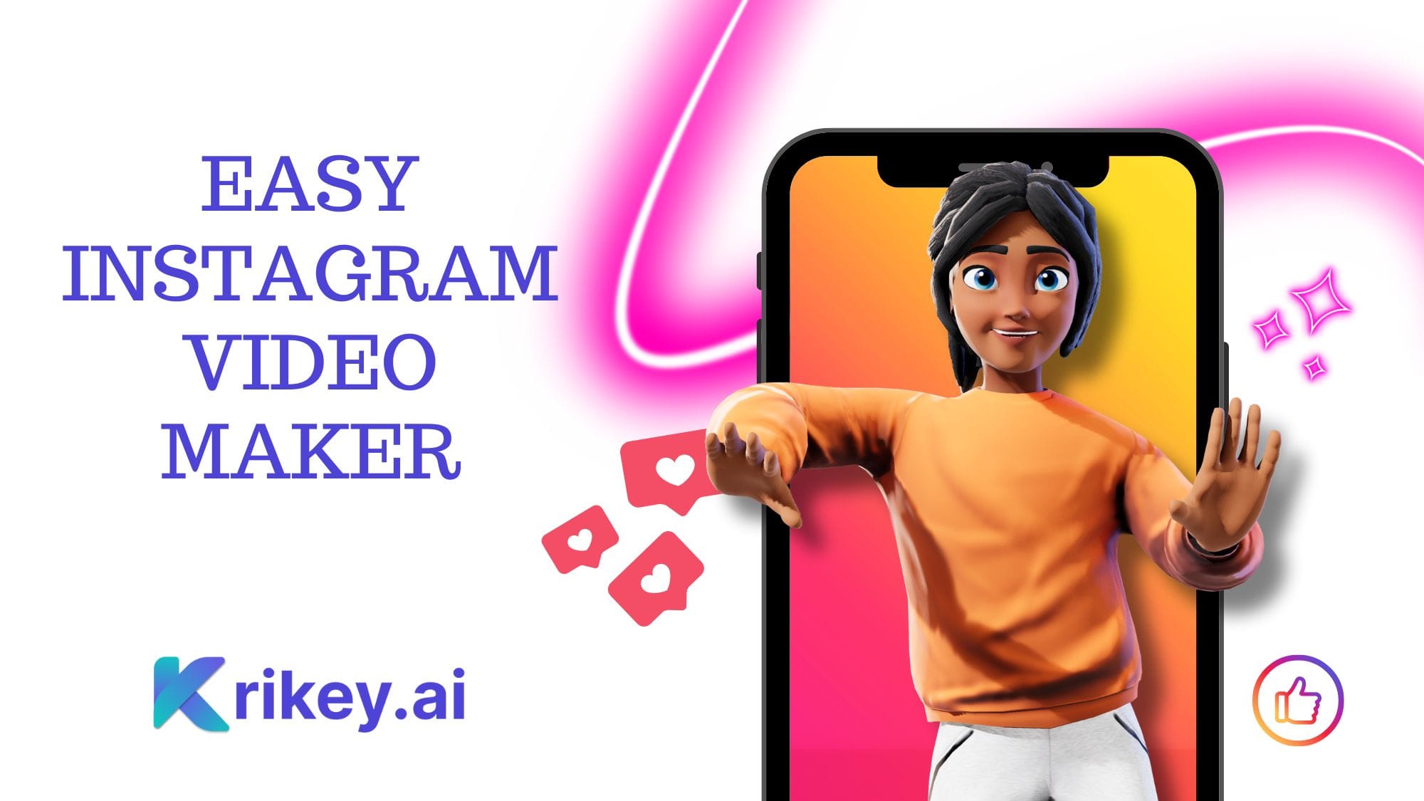 Easy Instagram Video Maker with custom 3D animated cartoon characters, voice AI and a video editor made with Krikey AI Animation