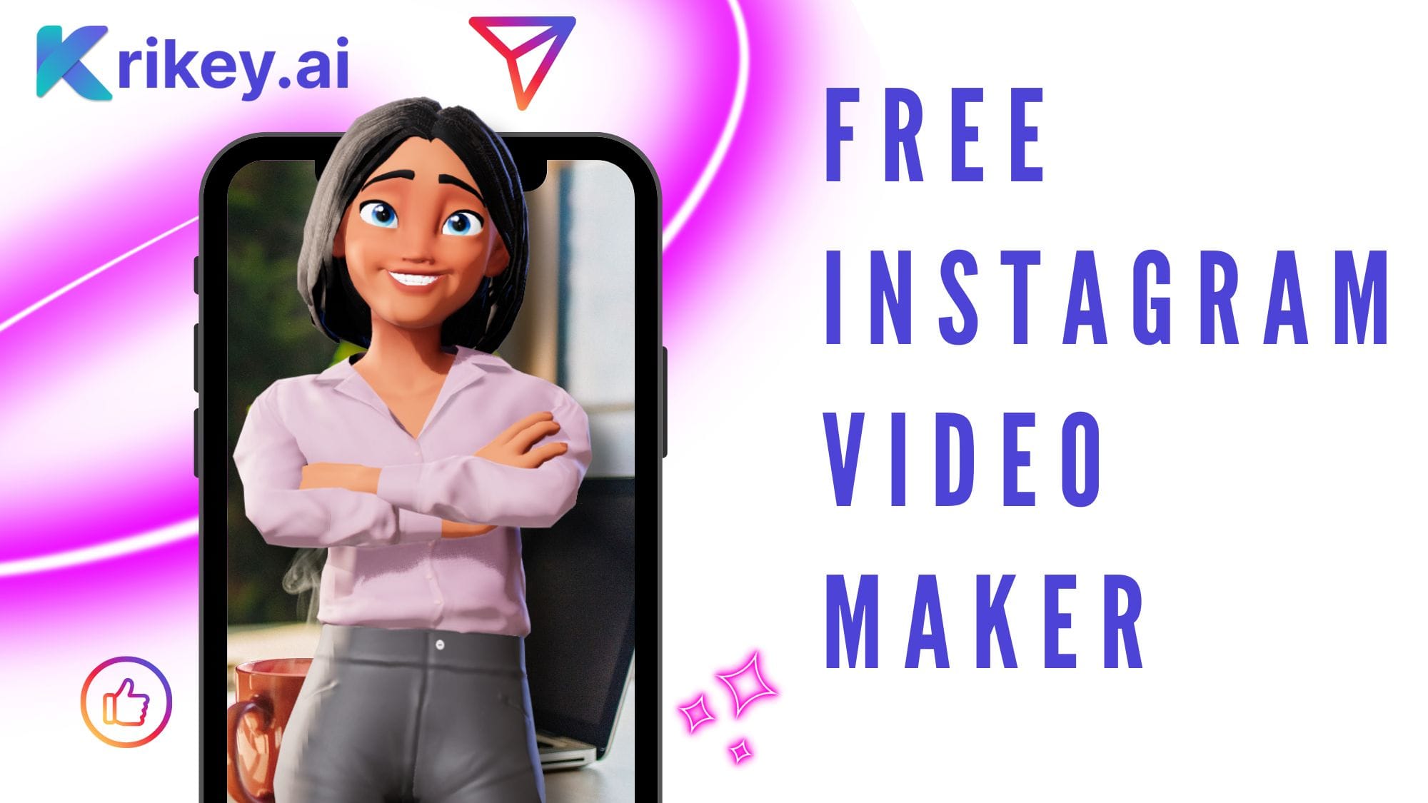 Free Instagram Video Maker with animated cartoon characters and voice AI tools for virtual influencers made with Krikey AI Animation