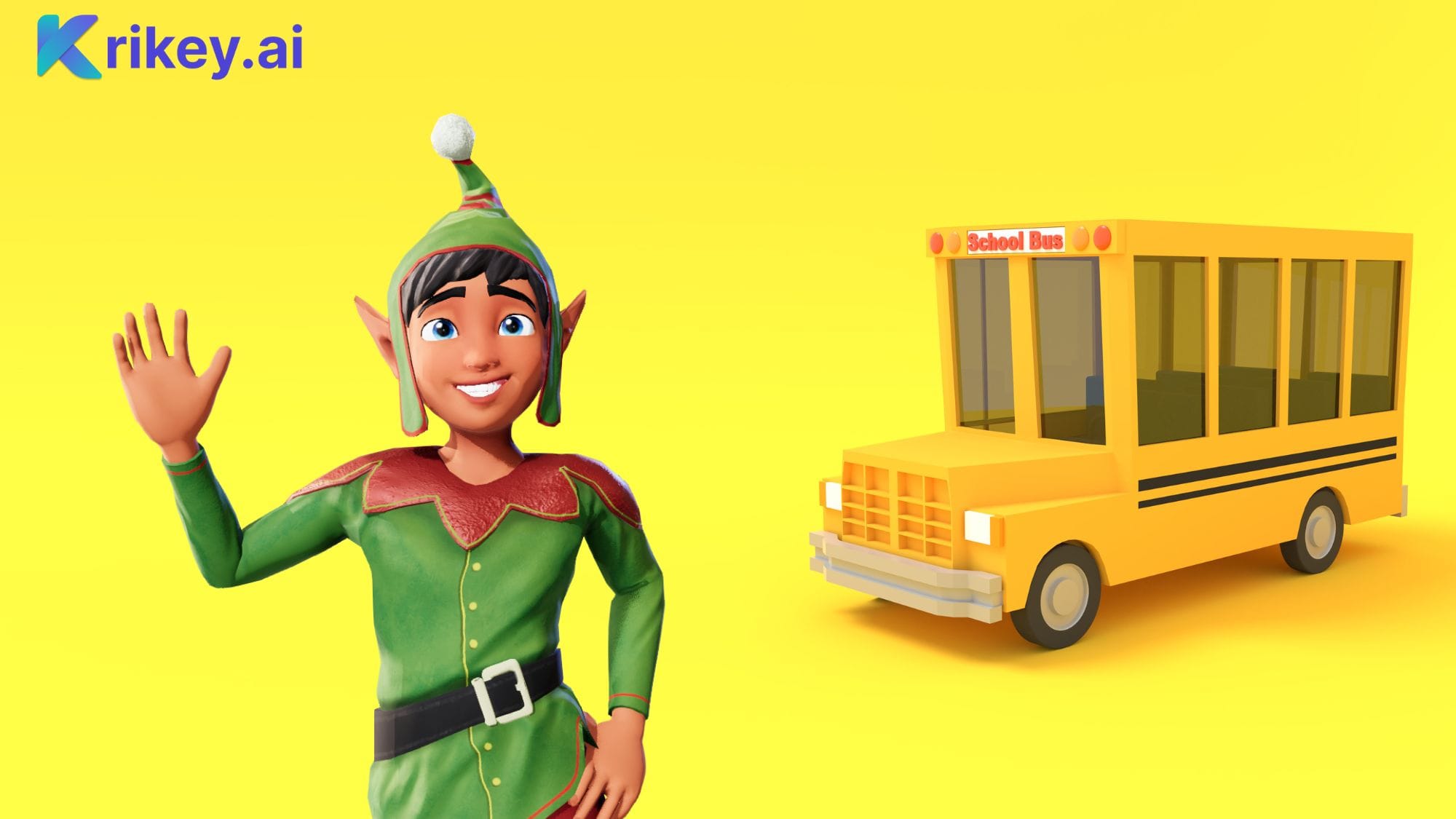 Elf character made with Krikey AI Cartoon generator with 3D animations and video editor