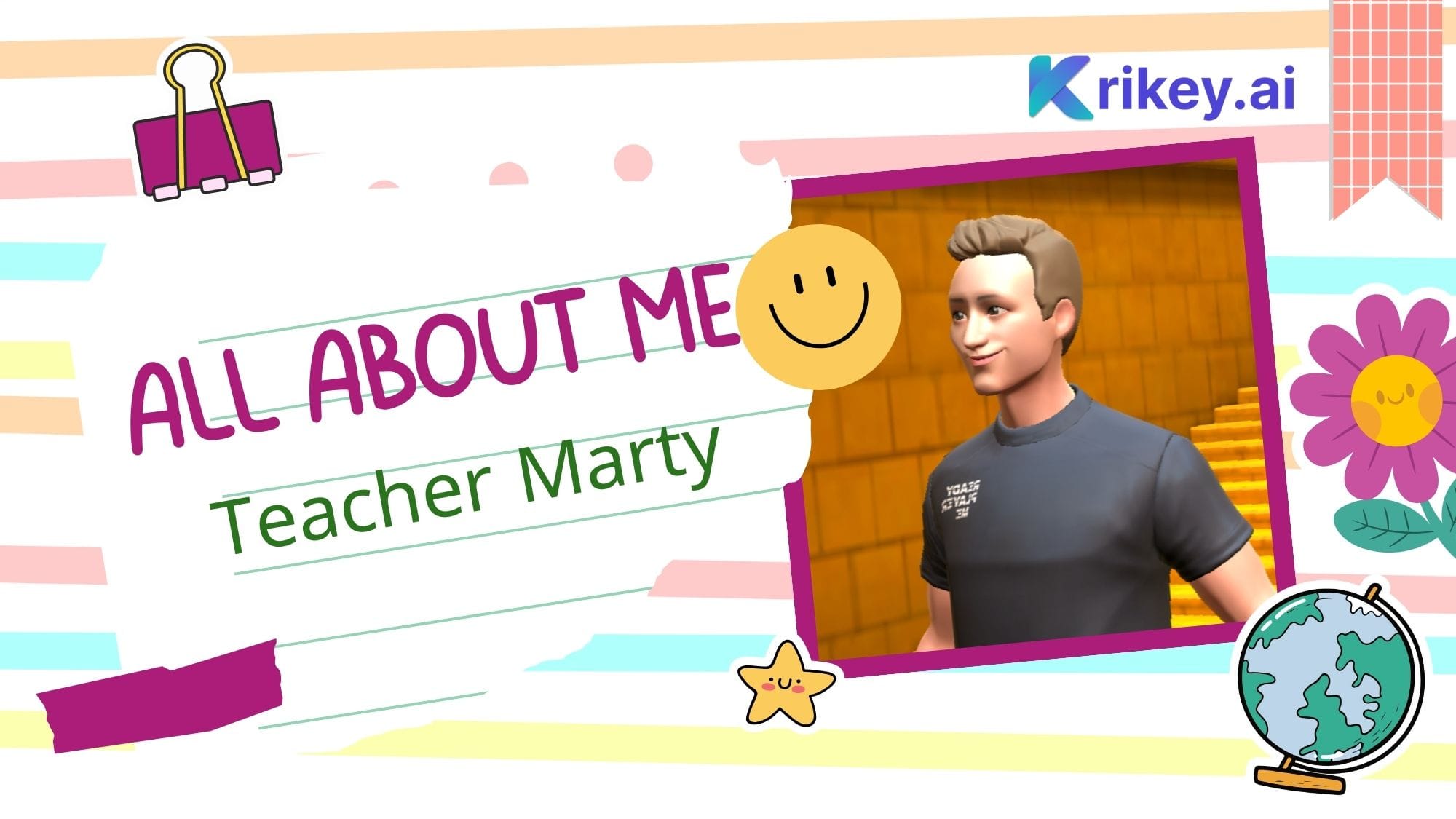 AI Character creator for meet the teacher presentation made with Krikey AI video editor