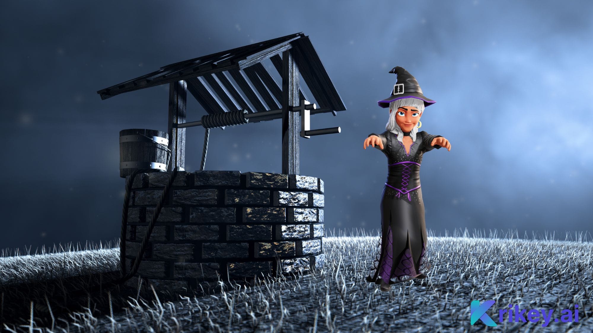 Witch character in spooky Halloween movie generator Krikey AI Animation