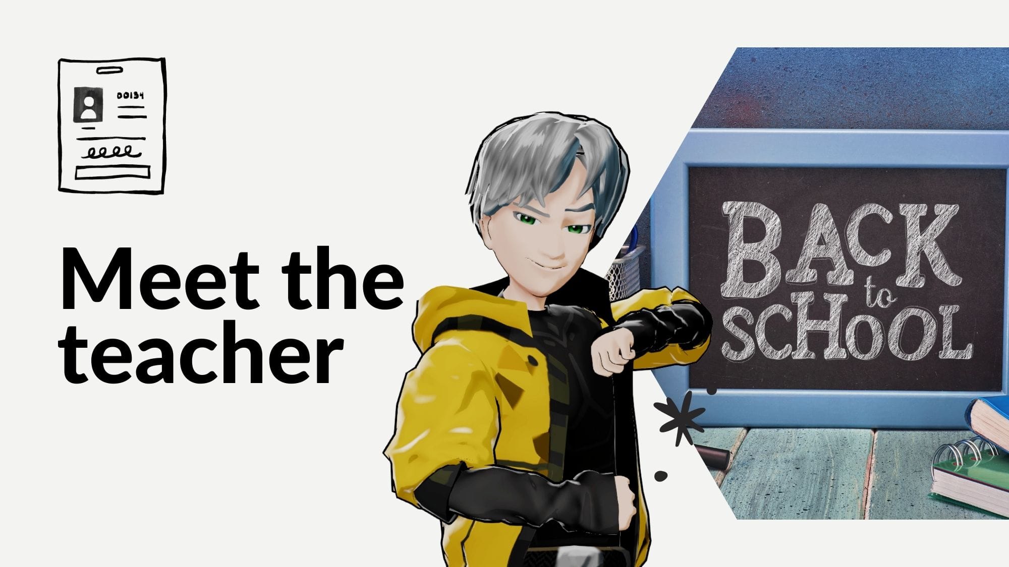 Meet the teacher template editable with anime boy characters available on Krikey AI Animation tools 