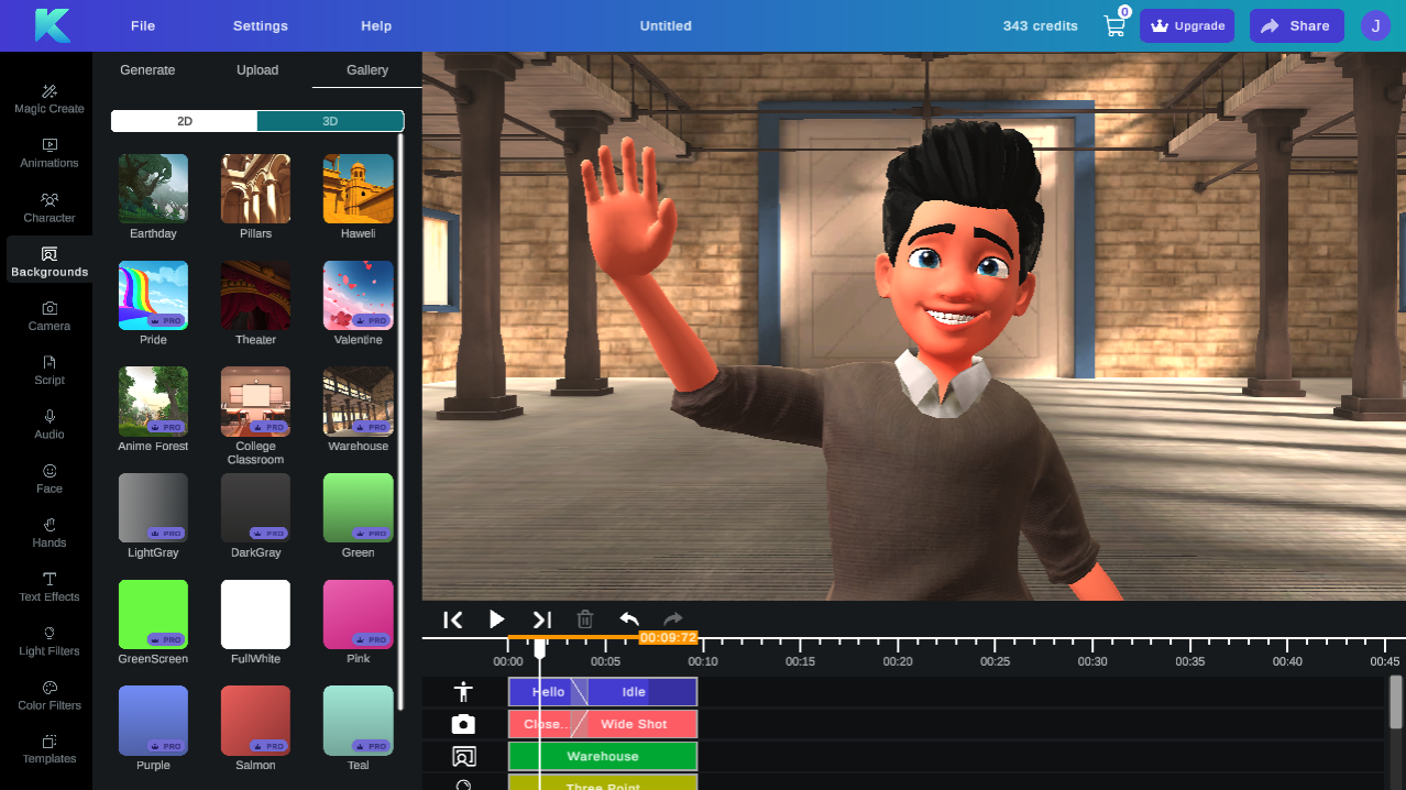 3D Video editor Krikey AI Animation with custom cartoon characters