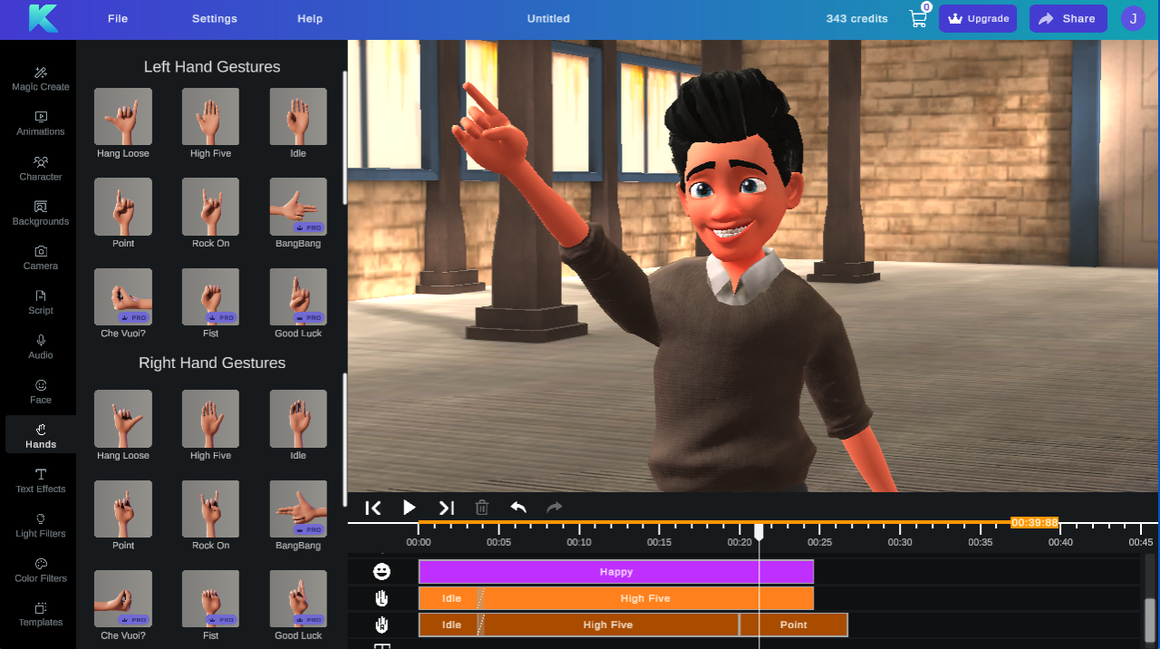 Krikey AI 3D Video editor with hand gestures and face animator animation tools