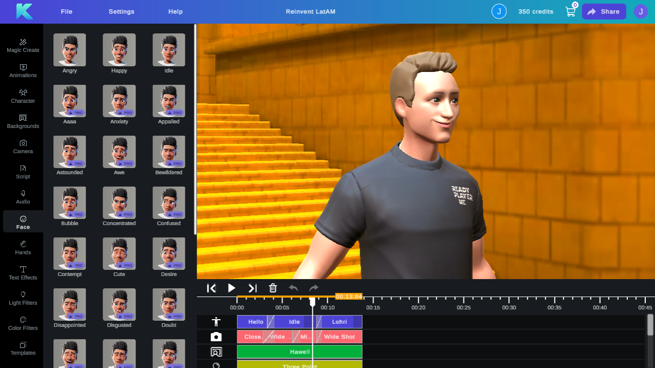 Various facial expressions showcased in editing tool featuring Ready Player Me male avatar 