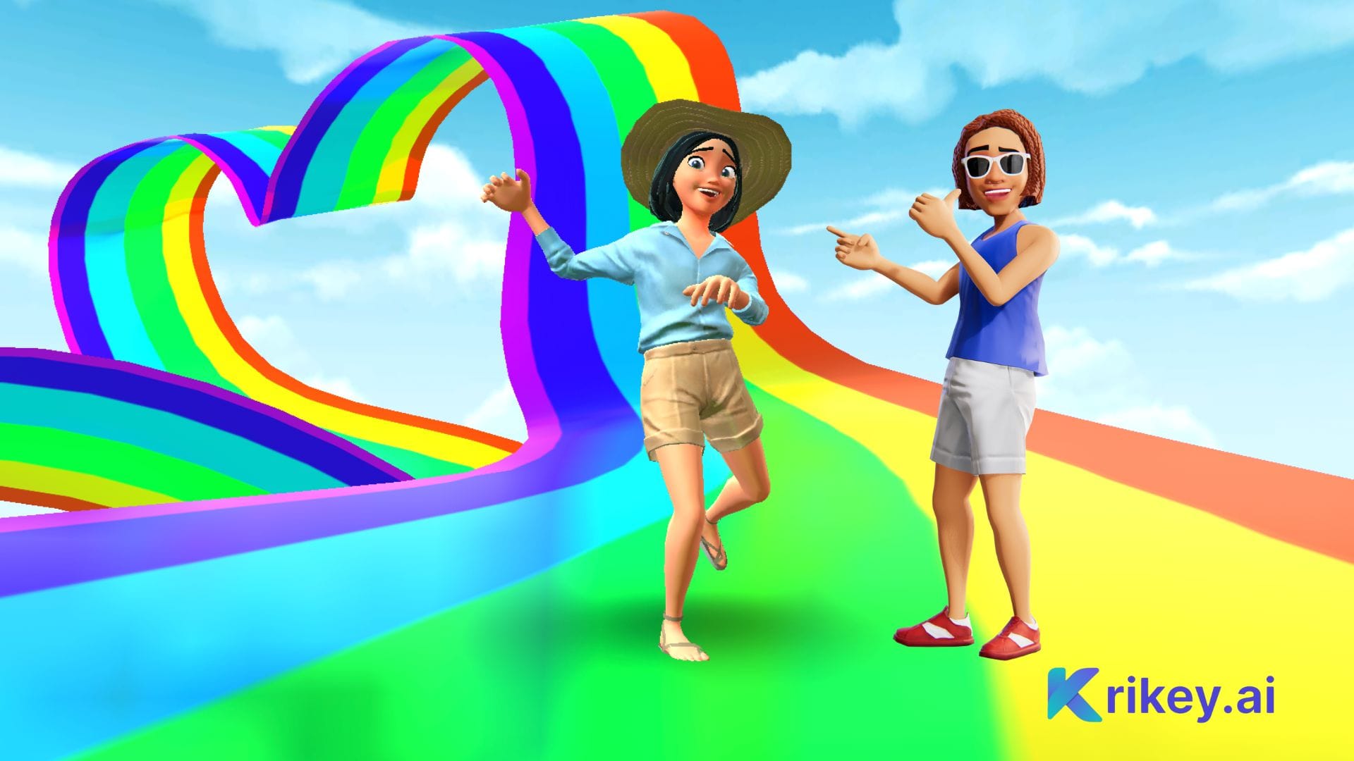 Animated characters standing and laughing in rainbow template created with ai funny video generator