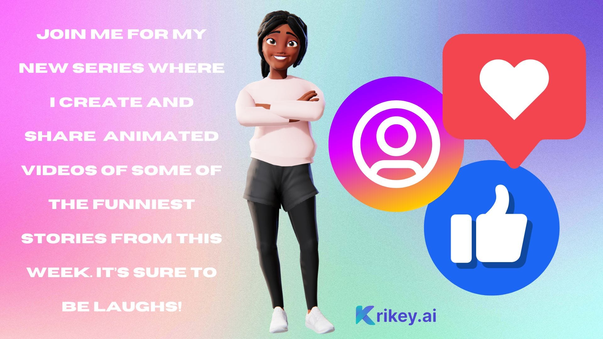 Animated character stands against colorful backdrop template created with funny ai video generator