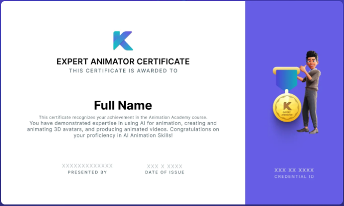 Animation Academy Certificate from Krikey AI freelance animator jobs