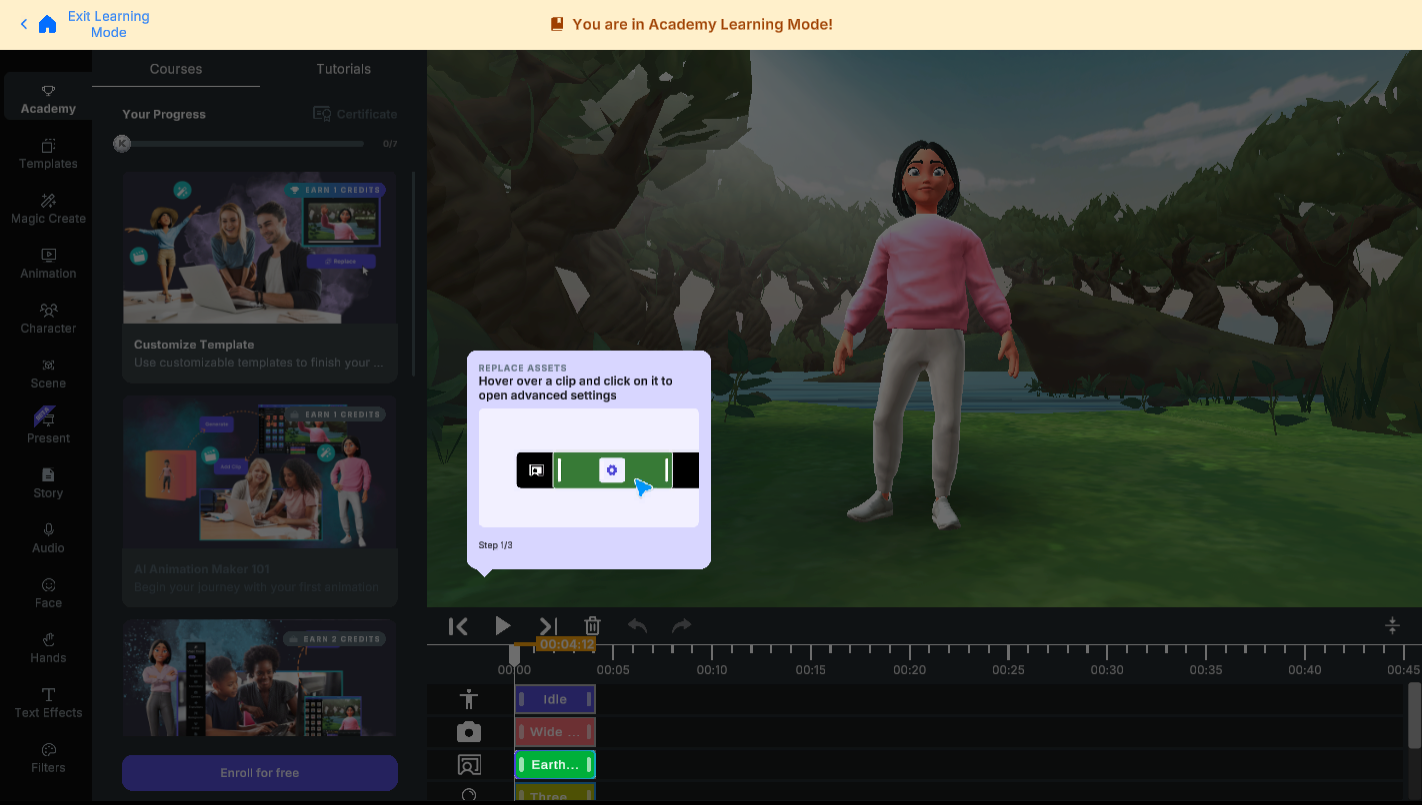 Animation courses online in the Krikey AI video editor