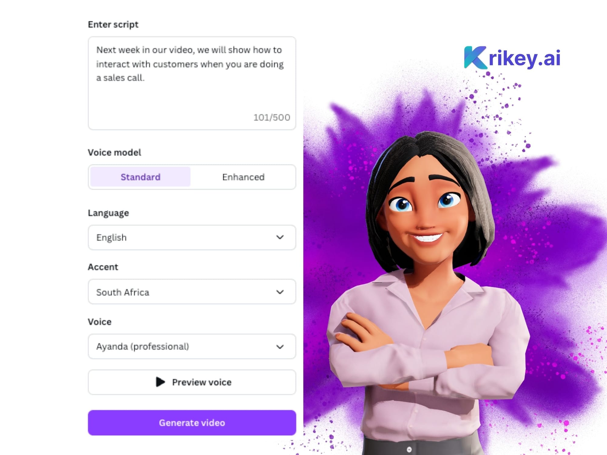 Canva AI character generator using Krikey AI Animation App