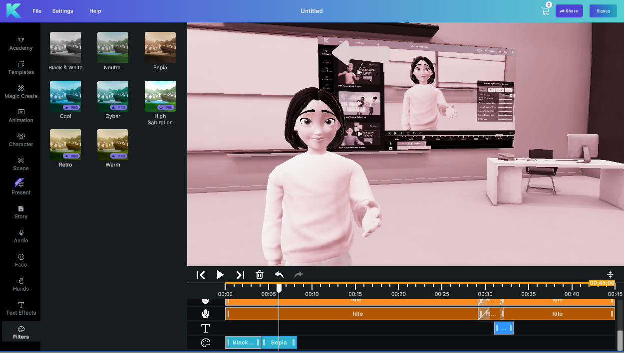 Sepia Filters in the Krikey AI Video editor