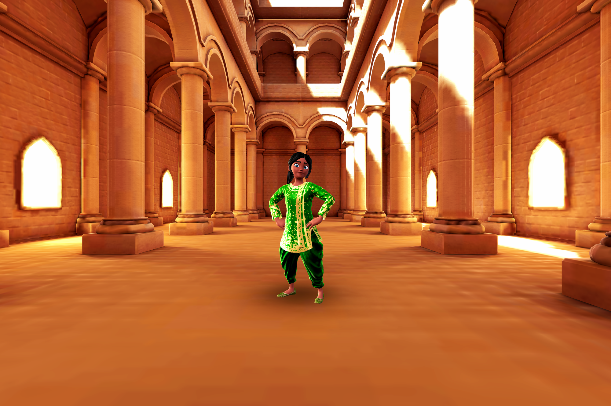 A very wide Camera Angle in Krikey AI showcasing an animated character within a vast 3D environment to establish scale and setting.