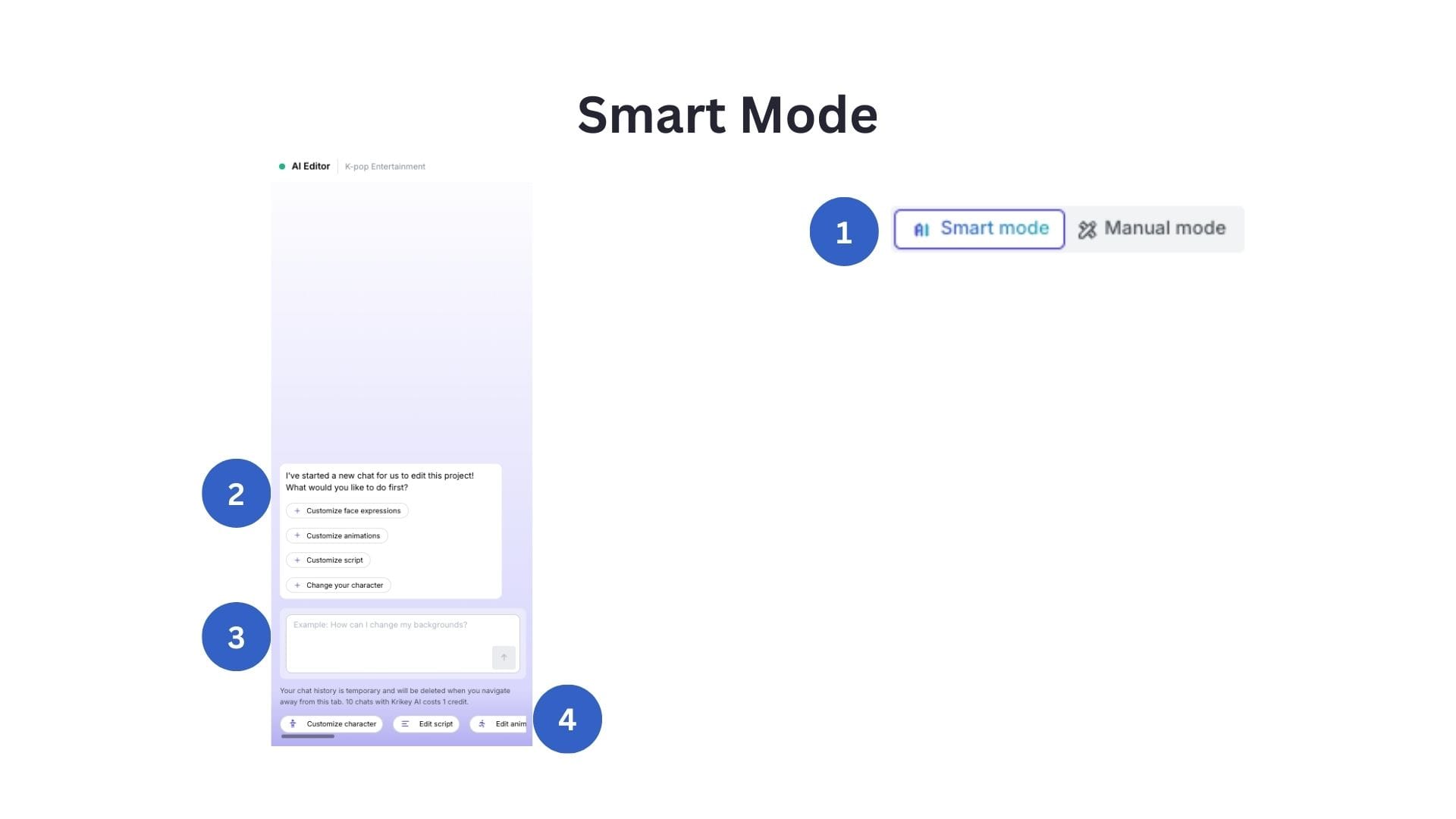 Discover AI Chat Agent Smart mode for video editing with Krikey AI Animation tools