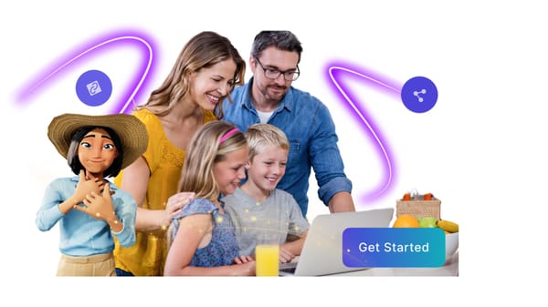 AI Animation for kids image showing family using Krikey AI Animation maker tools