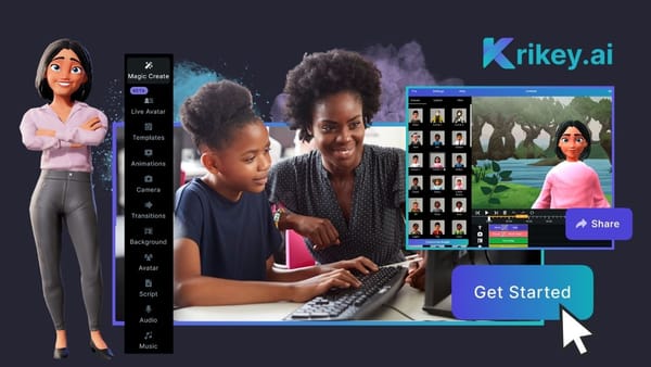 How to animate using Krikey AI Animation maker tools showing Avatar and video editor screen