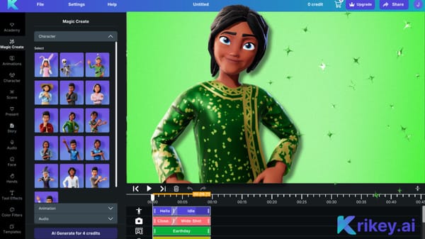 Online tutorials animated with AI character generator from Krikey AI Video editor